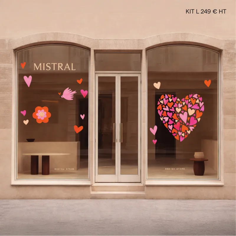 Kit L Saint-Valentin — décor de vitrine en coeurs